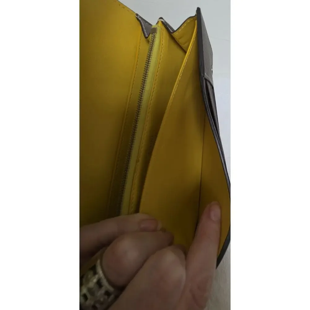 CELINE Women’s Long Snap Wallet, Yellow Interior, Zip Coin, Cards w/COA